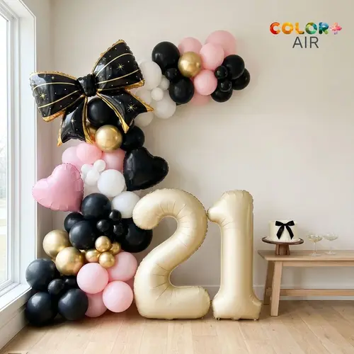 Black Bow Coquette Birthday Balloon Set