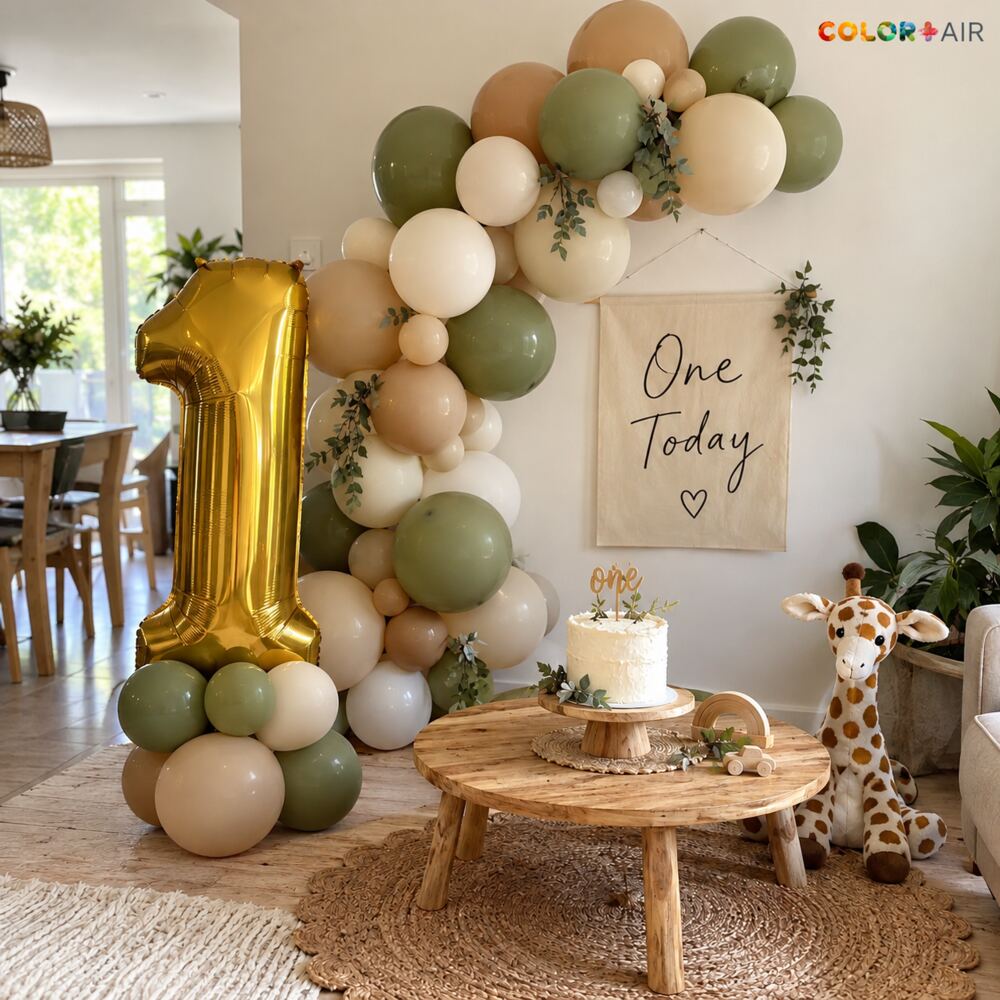 Boho Neutral First Birthday Balloon Set