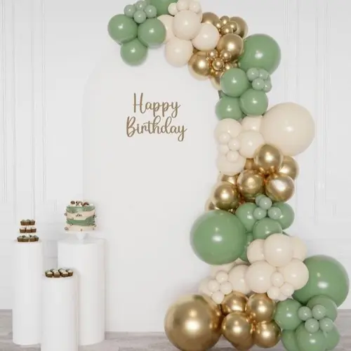 Sage Green White Gold Balloon Arch Kit