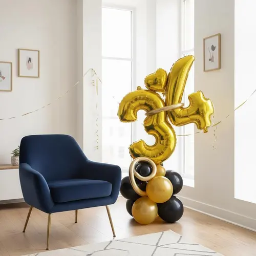 Custom Number Balloon Tower, Gold & Black