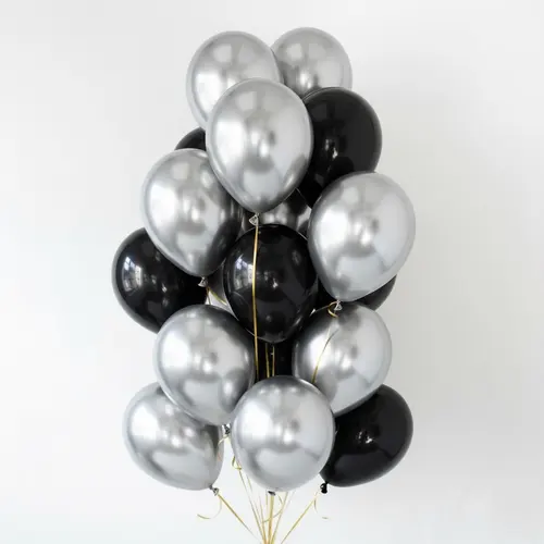 Black Silver Metallic Latex Balloons