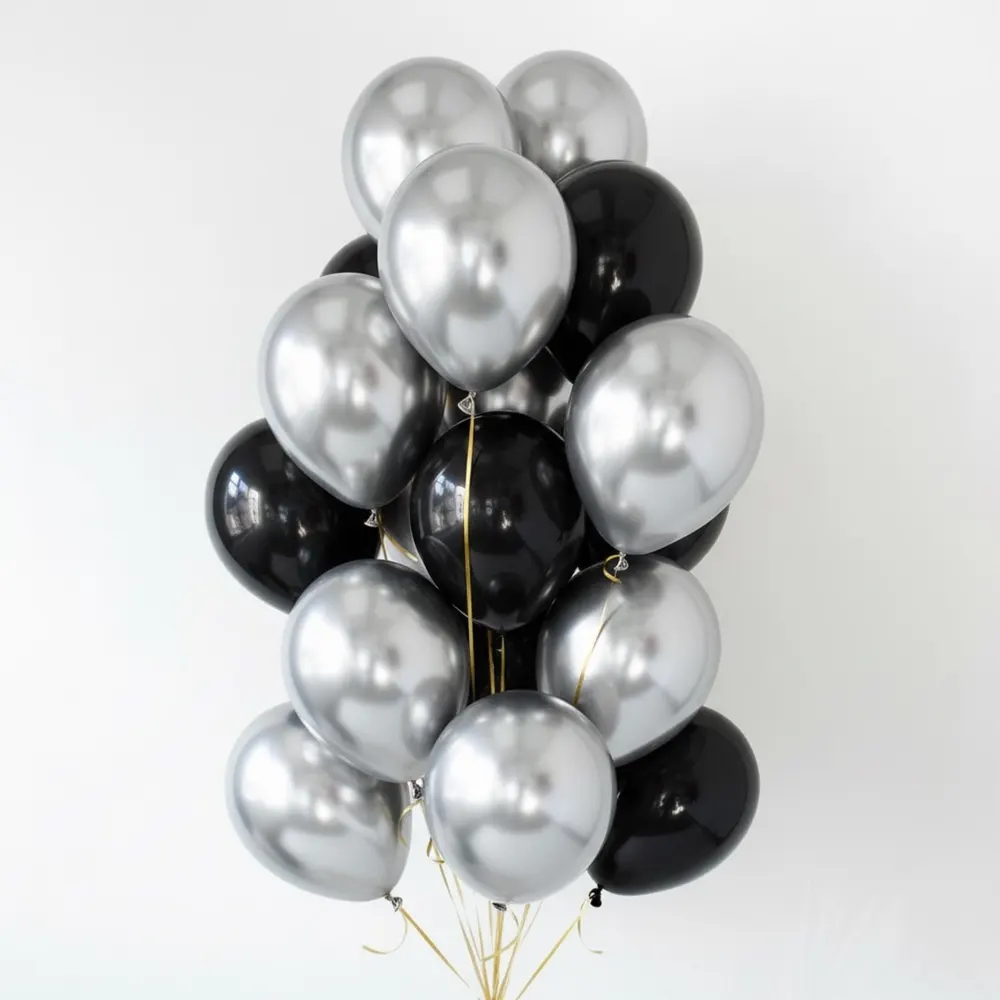 Black Silver Metallic Latex Balloons, photo 1