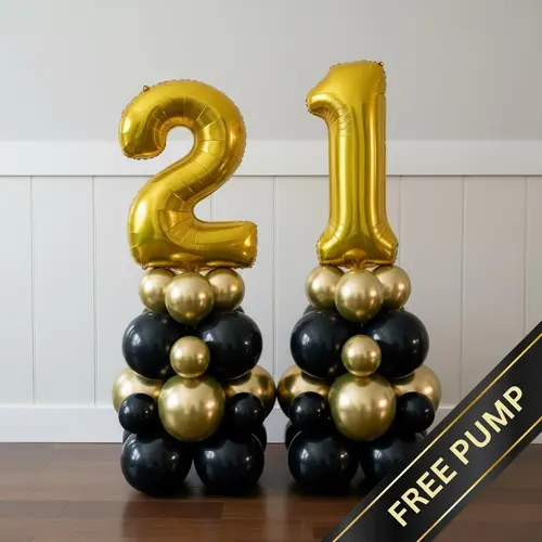 Personalised Black & Gold Number Balloon Tower