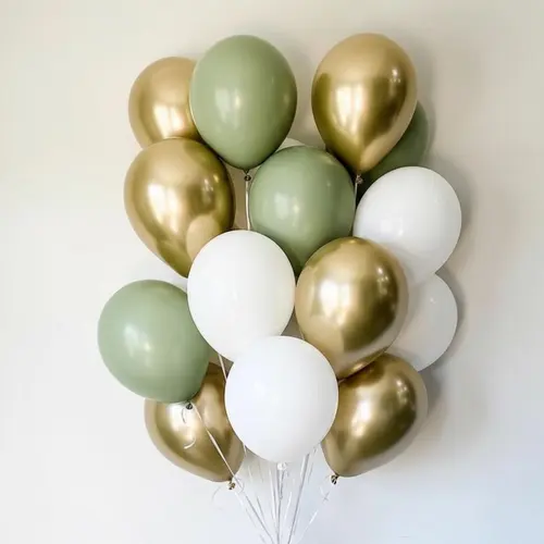 Sage Green Gold White Balloon Bouquet