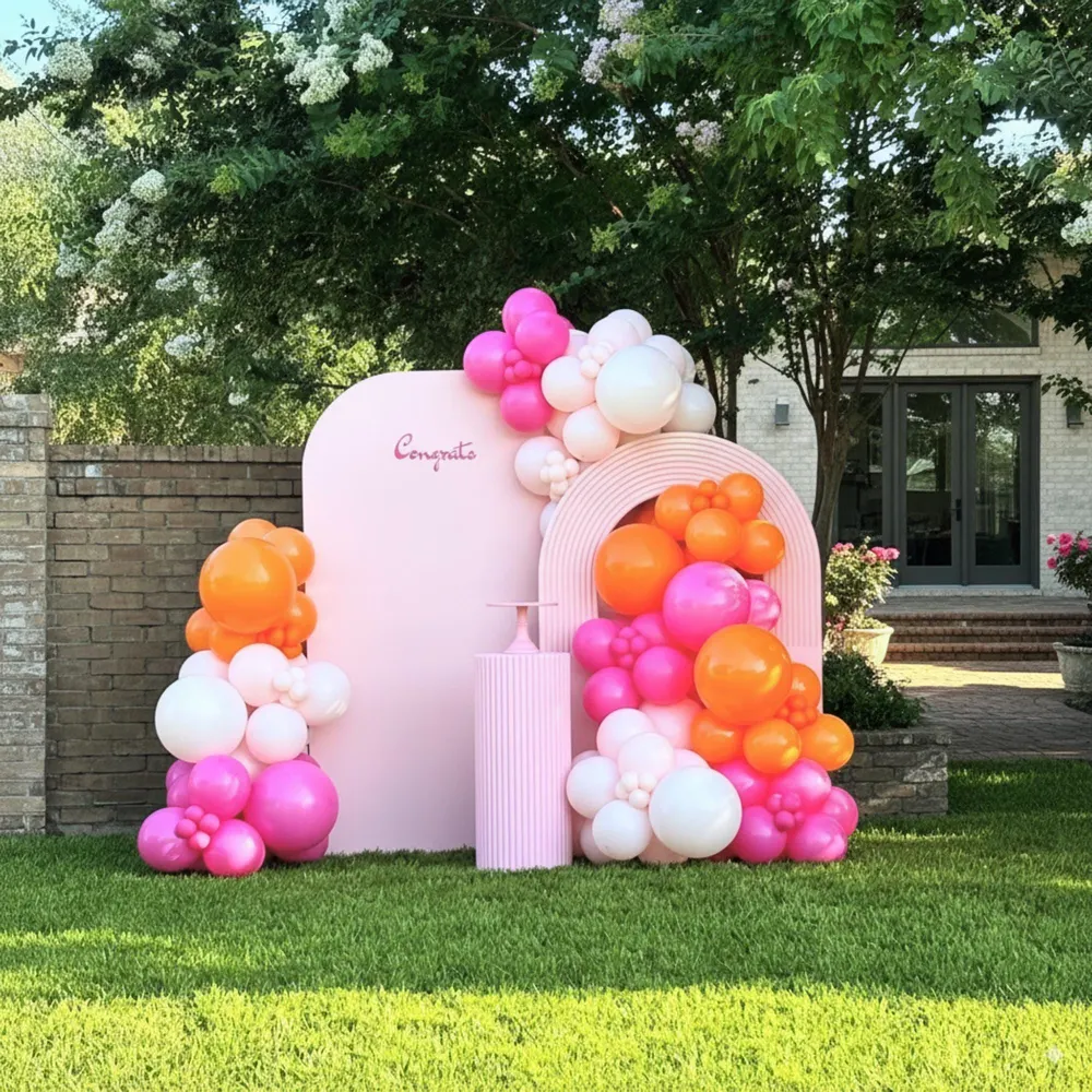 Fuchsia Orange Pink White Balloon Arch K, photo 1