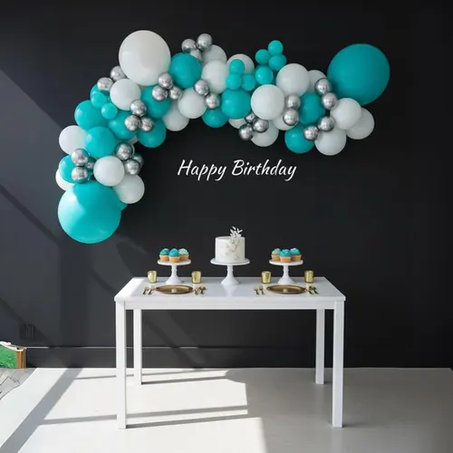 Teal White Chrome Silver Balloon Garland Kit
