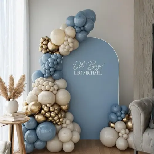 Dusty Blue Cream Gold Balloon Arch Kit