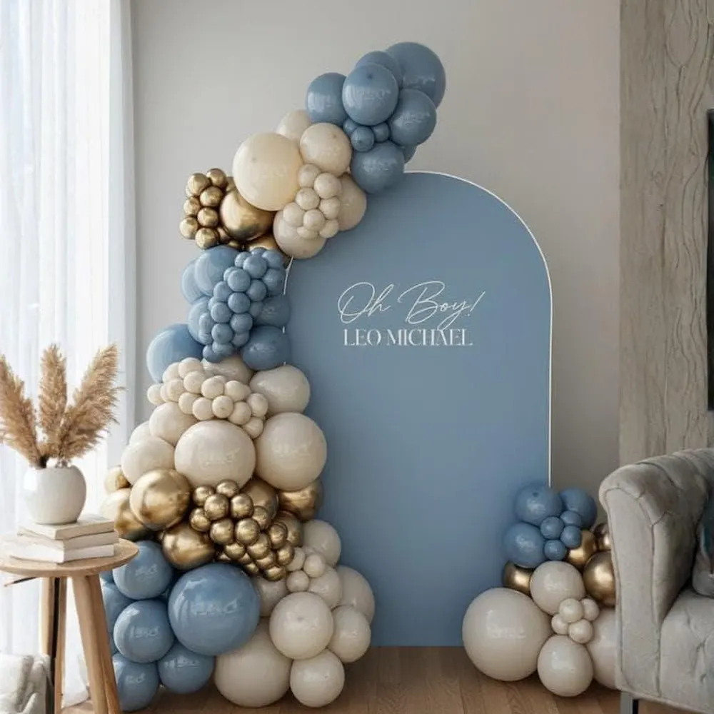 Dusty Blue Cream Gold Balloon Arch Kit, photo 1