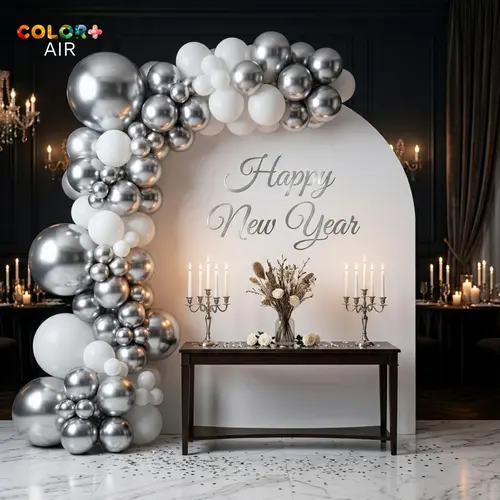 Chrome Silver White Balloon Garland Arch Kit
