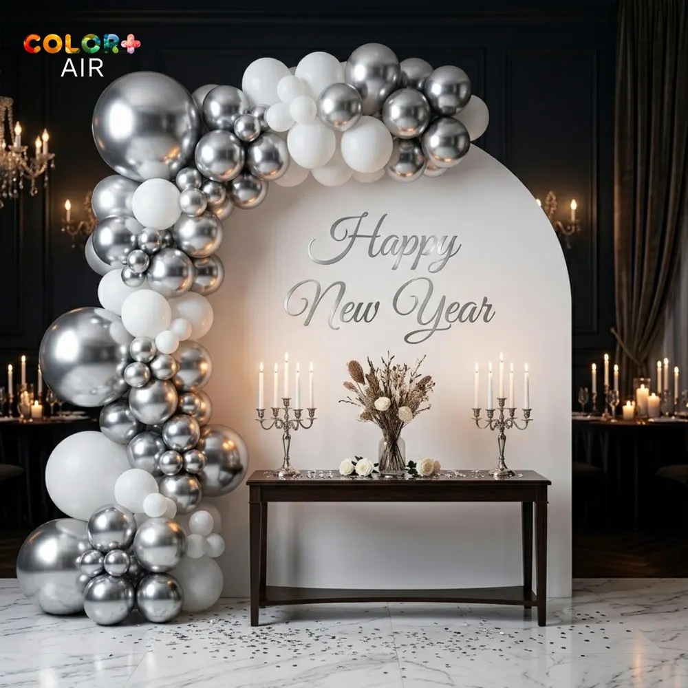 Chrome Silver White Balloon Garland Arch, photo 1