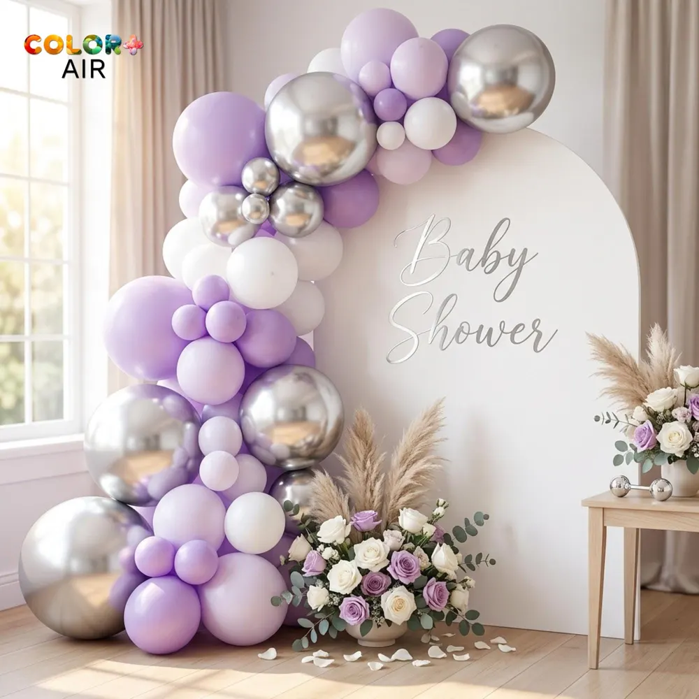 Lavender Chrome Silver White Balloon Arc, photo 1