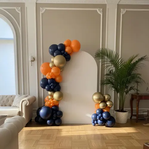 Navy Blue Orange Chrome Gold Balloon Garland Kit