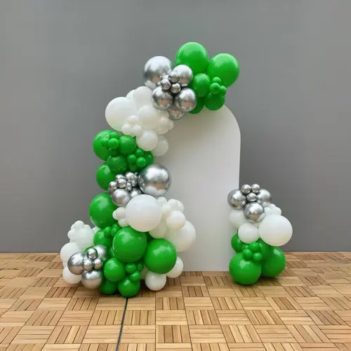 Green, White & Chrome Silver Balloon Garland Kit