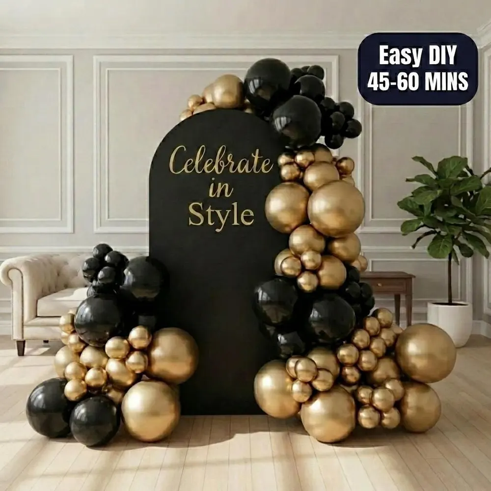 Black & Gold Retirement Balloon Arch Kit, photo 1