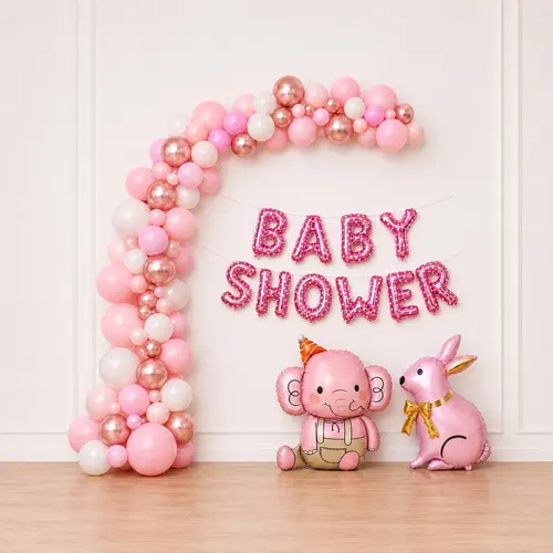 Pink Elephant Baby Girl Shower Balloon Arch Kit