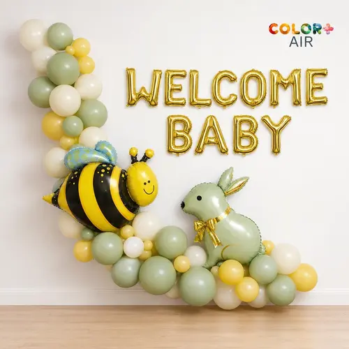 Bumble Bee Baby Shower Balloon Arch Kit, Sage & Yellow