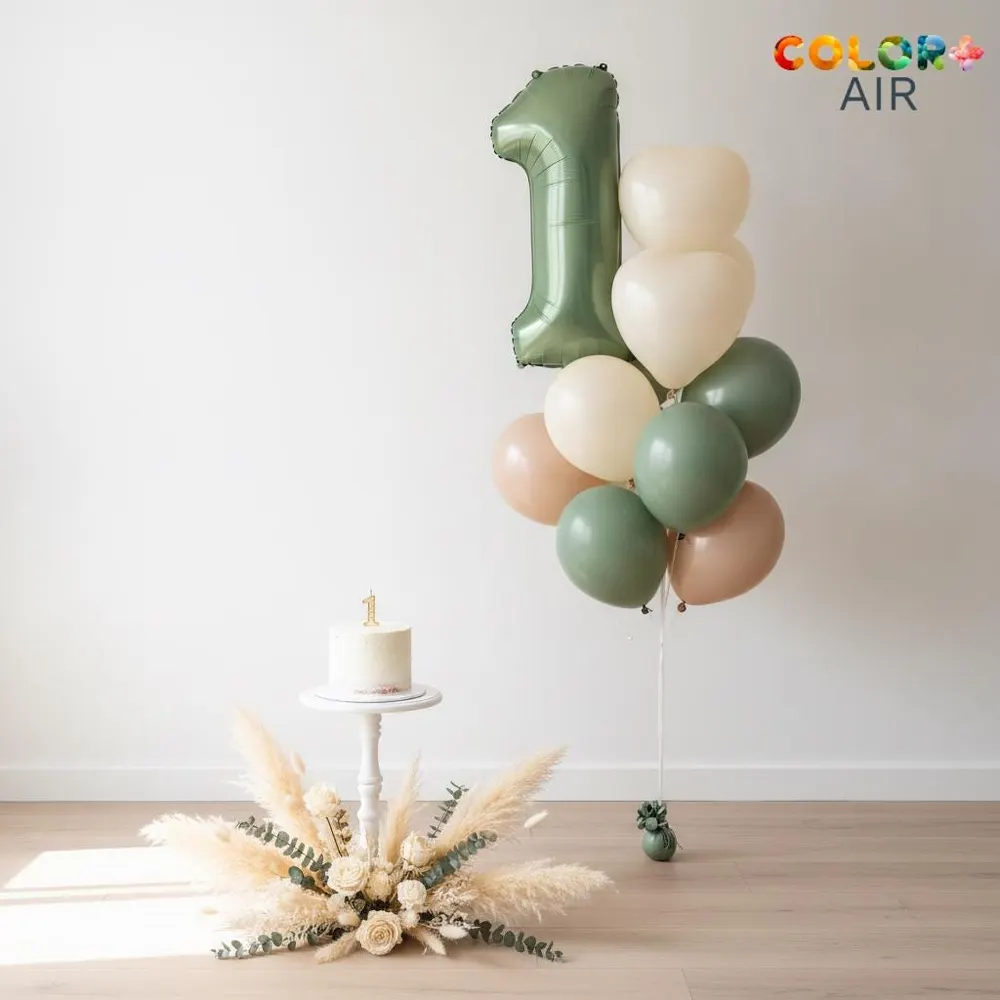 Sage Green First Birthday Balloon Set, photo 1