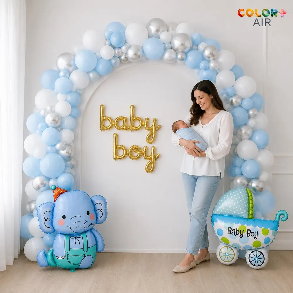 Blue Elephant Baby Boy Shower Balloon Ar, photo 1