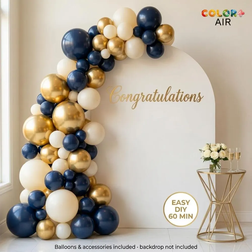 Navy Blue and Gold Balloon Arch Kit, photo 1